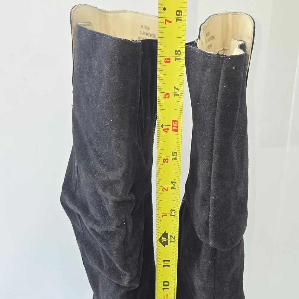 Cato Womens Size 9 Black Faux Suede Knee High Boots Brown Buckle Straps 37830346